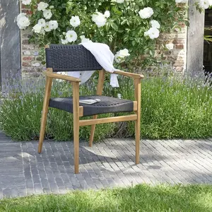 BOIS DESSUS BOIS DESSOUS ESTHER Fauteuil de jardin en teck massif et cordage noir Berah Getah pas cher