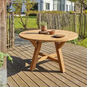 Berah Getah - Table de jardin en teck massif recyclé ronde 6 places pas cher