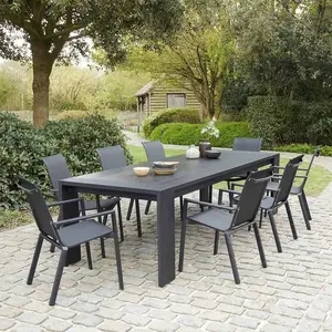 BOIS DESSUS BOIS DESSOUS Berah Getah - Salon de jardin en aluminium et textilène noir 8 placesVendu parnature-et-decouvertes