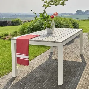 BOIS DESSUS BOIS DESSOUS TAMPA  Table de jardin en aluminium blanc et gris 8 places Berah GetahVendu parnature-et-decouvertes