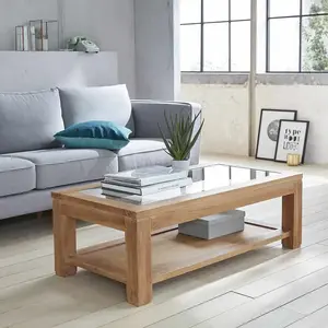 BOIS DESSUS BOIS DESSOUS BOSTON Table basse en teck massif vitrée Berah Getah pas cher