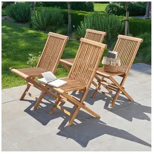 Berah Getah Lot de 4 chaises de jardin pliantes teck pas cher