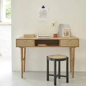 BOIS DESSUS BOIS DESSOUS FELICIE Bureau en manguier massif et cannage Berah Getah pas cher