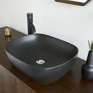 BOIS DESSUS BOIS DESSOUS Vasque ovale en céramique noire Berah Getah pas cher
