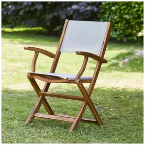 BOIS DESSUS BOIS DESSOUS HANOÏ Fauteuil de jardin en acacia massif et textilène gris pliant Berah Getah pas cher