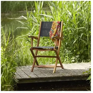 BOIS DESSUS BOIS DESSOUS HANOÏ Fauteuil de jardin en acacia massif et textilène noir pliant Berah Getah pas cher