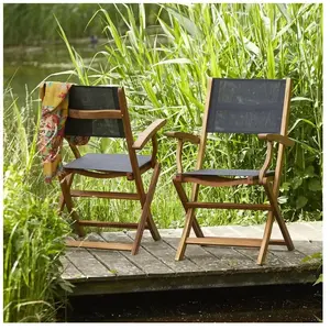BOIS DESSUS BOIS DESSOUS Fauteuil de jardin en acacia massif et textilène noir pliant (lot de 2) pas cher