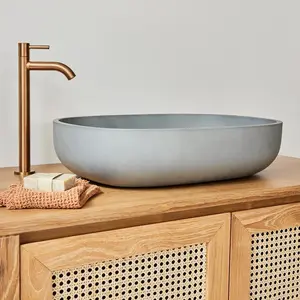 BOIS DESSUS BOIS DESSOUS Berah Getah - Vasque ovale en béton naturel 50 cm pas cher