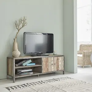 INDUS Meuble TV en bois recyclé et métal 150 cm Berah Getah pas cher