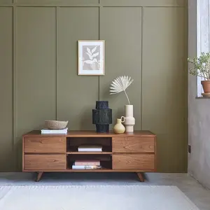 Meuble TV en bois massif finition noyer 140 cm MILO pas cher