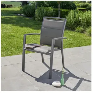 BOIS DESSUS BOIS DESSOUS MODULO Fauteuil de jardin en aluminium et textilène gris Berah Getah pas cher