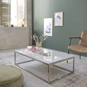 BOIS DESSUS BOIS DESSOUS Table basse rectangulaire en marbre et métal blanche pas cher