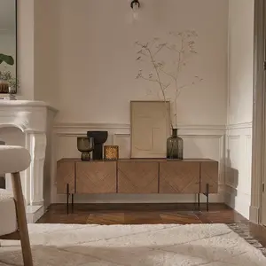 BOIS DESSUS BOIS DESSOUS CALIX Meuble TV en mindi massif pieds en métal 160 cm Berah Getah pas cher