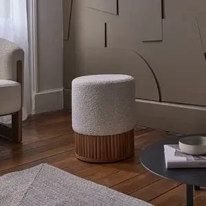 BOIS DESSUS BOIS DESSOUS SERENE  Pouf en teck massif et tissu bouclette 38 cm Berah GetahVendu parnature-et-decouvertes