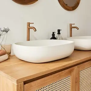 BOIS DESSUS BOIS DESSOUS Vasque ovale en béton beige Berah Getah pas cher