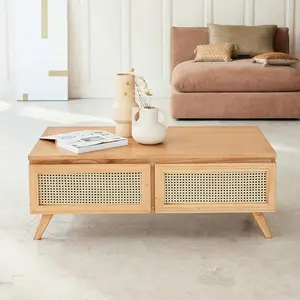 BOIS DESSUS BOIS DESSOUS ISÉE Table basse en mindi massif et cannage 4 tiroirs 110 cm Berah Getah pas cher