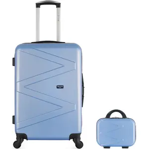 Wave Paris - Lot Valise weekend et Vanity Amazone bleues et dorées OS pas cher