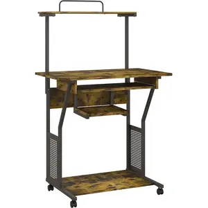 HOMCOM Bureau d'ordinateur roulant avec étagères de rangement, poste de travail et plateau pour clavier, 80x50x130cm, marron pas cher