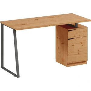 HOMCOM Bureau d'Ordinateur avec Placard et Tiroir 135 x 60 cm, Étagère Réglable, Pieds en Métal, Style Industriel, Bois Naturel pas cher