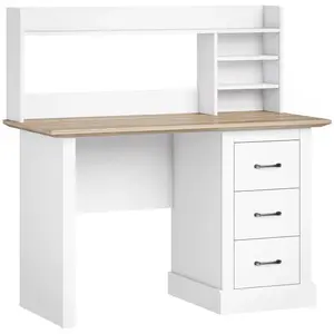HOMCOM Bureau Informatique avec 3 Tiroirs, 120x55cm, Bureau avec Rangement, Étagères Ouvertes et Large Plateau, Chêne et Blanc pas cher