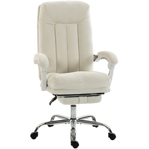 HOMCOM Chaise Bureau Ergonomique, Fauteuil de Bureau Inclinable en Chenille, Hauteur Réglable, Repose-Pieds, Crème pas cher