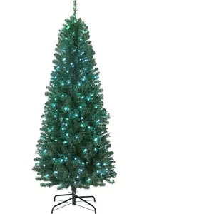 HOMCOM Sapin de Noël artificiel 180 cm, arbre de Noël, lumières LED sy... pas cher