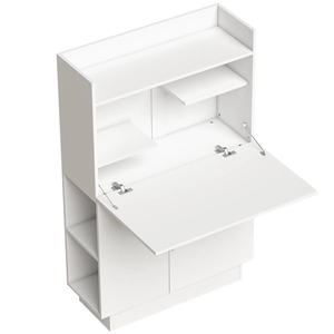 HOMCOM Bureau d'ordinateur pliant, bureau informatique avec plateau rabattable, étagères et placard, 80x30x128cm, blanc pas cher