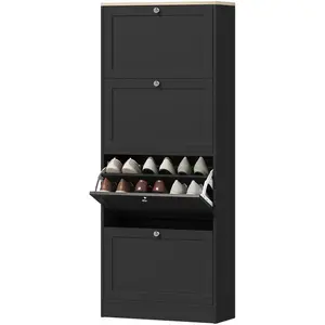 HOMCOM Meuble à chaussures 24 paires, armoire à chaussures avec 4 tiroirs rabattables, étagères réglables, 60x23,5x151cm, noir pas cher