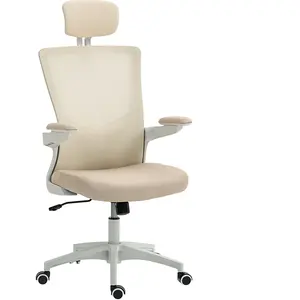 HOMCOM Chaise bureau ergonomique, fauteuil de bureau, accoudoirs relevables, soutien lombaire, appui-tête, 60x63x120cm, beige pas cher