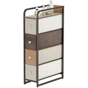 HOMCOM Commode avec 4 tiroirs en tissu pliables, commode chambre plate...