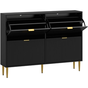 HOMCOM Meuble à chaussures 20 paires avec 4 tiroirs rabattables, portes cannelées et étagères réglables, 105x24x91,5cm, noir pas cher