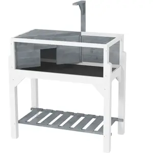 PawHut Maison pour tortues terrarium tortue terrestre sur pieds 2 zones toit ouvrant zone interactive 84,5 x 47,5 x 90 cm gris pas cher
