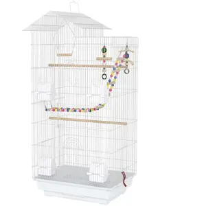 PawHut Cage à oiseaux 46 x 36 x 100 cm 4 mangeoires 3 perchoirs cage pour perruche calopsitte conure pinson canaris pas cher