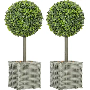 HOMCOM Lot de 2 plantes artificielles décoratives, boules de buis arti... pas cher