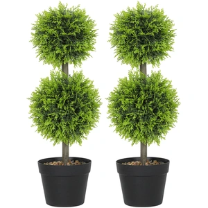 HOMCOM Lot de 2 plantes artificielles décoratives, boules de buis arti... pas cher