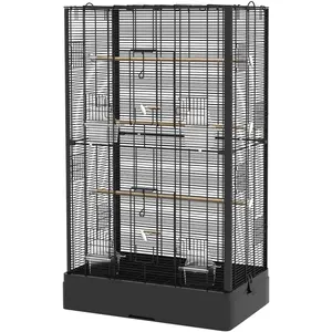 PawHut Cage à oiseaux volière avec portes perchoirs cage pour canaris perruches perroquets 61 x 36,5 x 98 cm noir pas cher