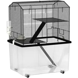 PawHut Cage hamster cage rongeur 3 étages avec roulettes plate-forme e... pas cher