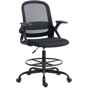 HOMCOM Chaise de bureau en maille, chaise d'ordinateur avec accoudoirs rabattables, hauteur réglable, repose-pieds, noir pas cher