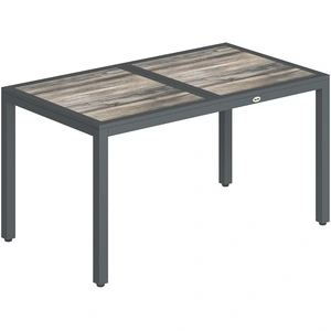 Outsunny Table de jardin pour 4 à 6 personnes, table à manger extérieure avec plateau à effet bois, 140 x 80 x 72 cm, gris foncé pas cher