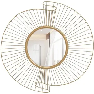 Comparateur de prix : HOMCOM Miroir mural décoratif dia. 60 cm inspiration Art Déco métal doré