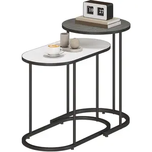 HOMCOM Lot de 2 tables basses gigognes, tables d'appoint empilable sty... pas cher