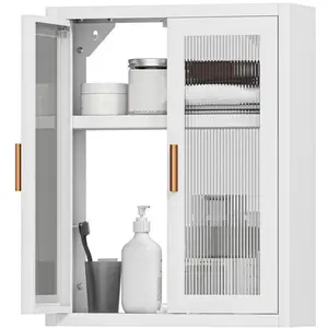 HOMCOM Armoire murale de salle de bain 2 portes cannelées métal blanc
