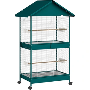PawHut Cage à oiseaux sur roulettes avec séparateur amovible, 6 mangeo... pas cher