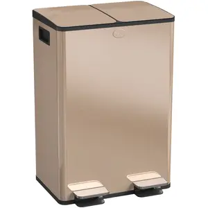 HOMCOM Poubelle de cuisine 2 compartiments de 2 x 28L, acier inoxydable, couvercle à fermeture douce, 45,8x36x67,6cm, or pas cher