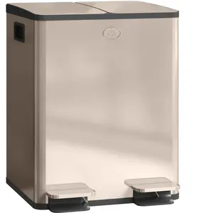 HOMCOM Poubelle de cuisine 2 compartiments de 2 x 20L, acier inoxydable, couvercle à fermeture douce, 45,8x36x51,6cm, or pas cher