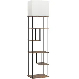 HOMCOM Lampadaire avec étagères, lampadaire sur pied de salon dimmable, télécommande, 40 x 29 x 171 cm, brun rustique pas cher