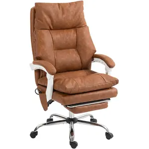 HOMCOM Chaise bureau ergonomique fauteuil de bureau en PU soutien lombaire gonflable dossier inclinable hauteur réglable marron pas cher