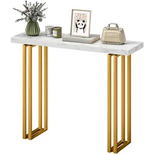HOMCOM Table console, table d'entrée, avec plateau imitation marbre, s... pas cher