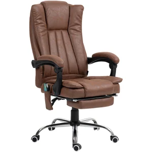 Vinsetto Fauteuil de bureau massant et chauffant avec hauteur réglable, dossier inclinable, repose-pied et télécommande, marron pas cher