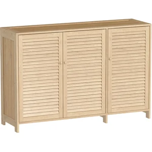 HOMCOM Meuble à chaussures en bambou 18 paires, armoire à chaussures avec portes persiennes et étagères réglables, bois naturel pas cher